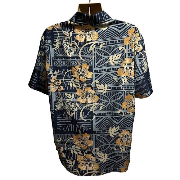 MissLook Mens Blue Hawaiian Aloha Floral Button Up Pullover Shirt 2XL Stretch - Picture 2 of 8